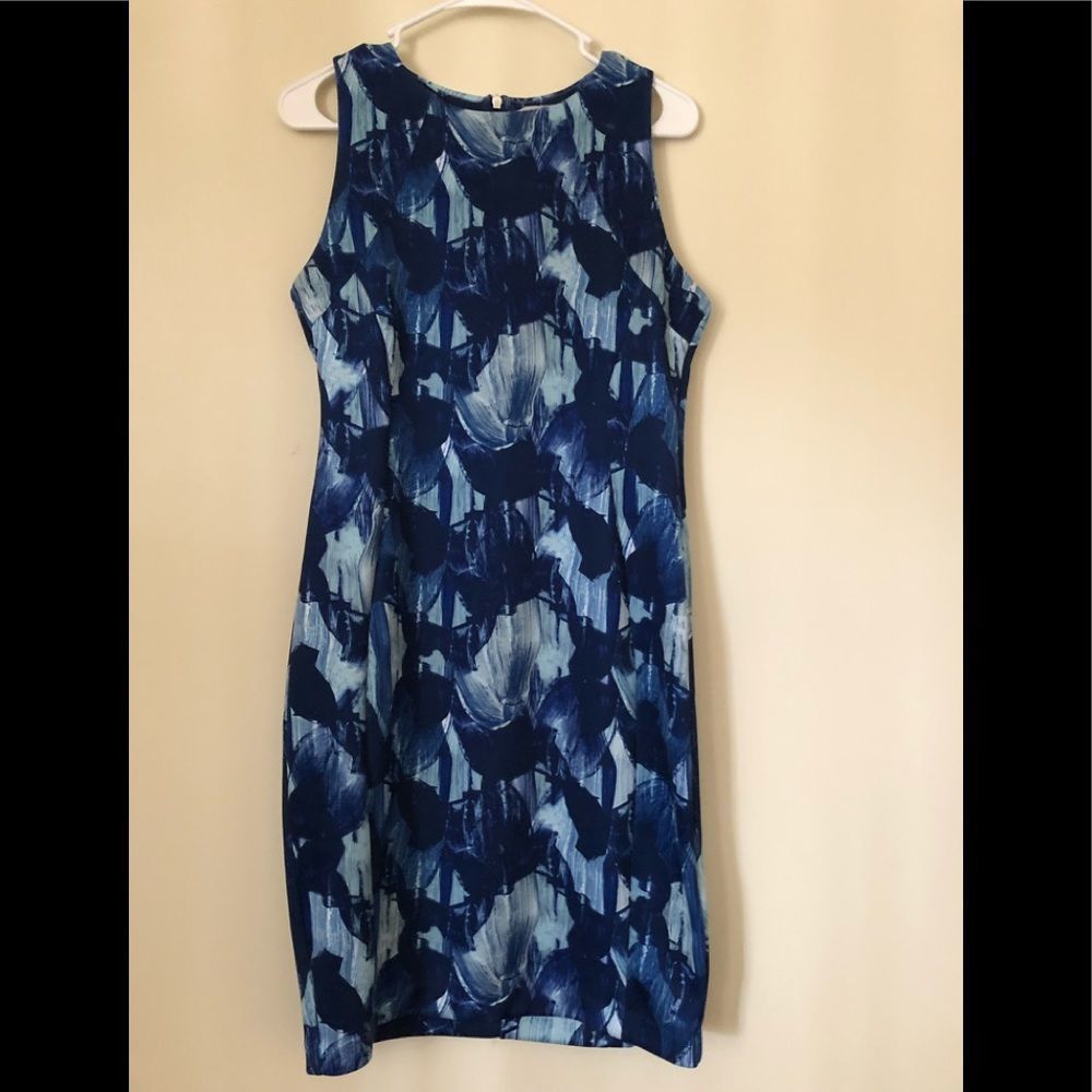 H & M Light & Navy Blue Watercolor Sleeveless Shift Dress